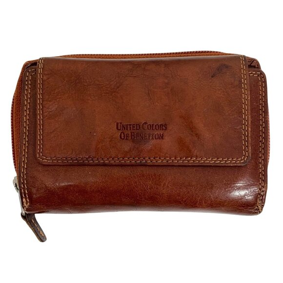 United Colors Of Benetton Handmade Fine Leather Bifold Zip Around Wallet - Picture 1 of 7